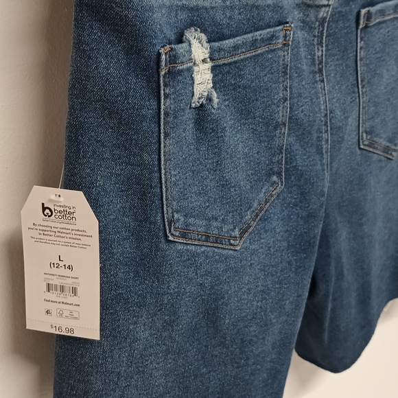 NWT Time and Tru Maternity jean shorts Sz Large (12-14) side panel New - Picture 4 of 13